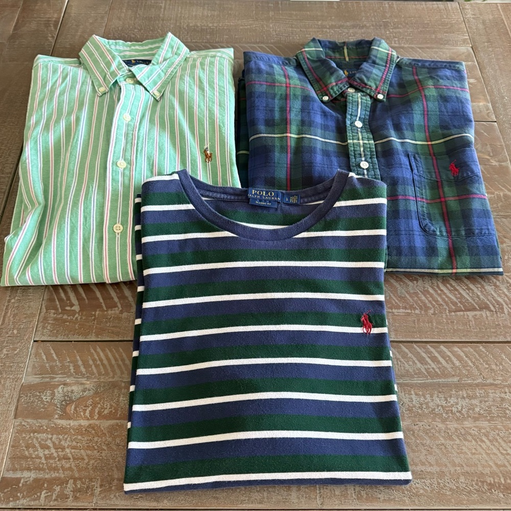 POLO Ralph Lauren Men’s Pre-Loved Tee & Oxford Button Downs 3 Shirts Sz Large
